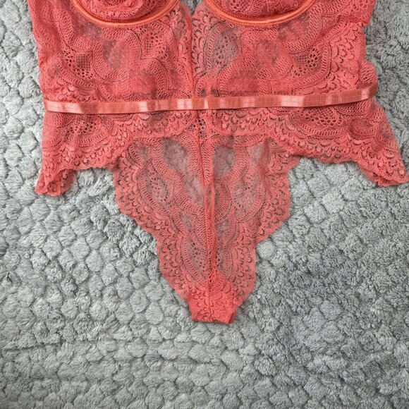 Oh La La Cheri Plus Size Coral Sexy Lace Bodysuit Lingerie 1X/2X Women - Picture 12 of 14